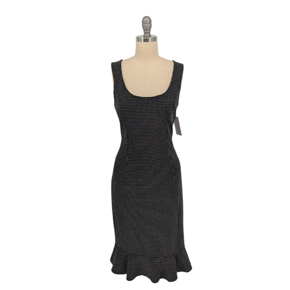 19887 WHBM Star Print Ponte Knit Ruffle Hem Dress Black size 2 preppy Business - Picture 1 of 6